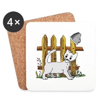 Katze - Untersetzer (4er-Set) - Weiß - Vorne