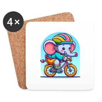 Cute Cyclist Elephant - Untersetzer (4er-Set) - Weiß - Vorne
