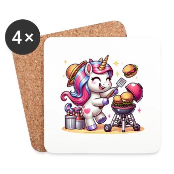 Cute BBQ Unicorn - Untersetzer (4er-Set) - Weiß - Vorne