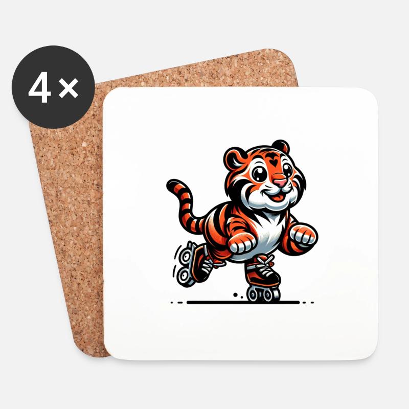 Cute Inline Skater Tiger - Untersetzer (4er-Set) - Weiß