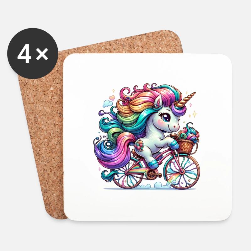 Cute Cyclist Unicorn - Untersetzer (4er-Set) - Weiß
