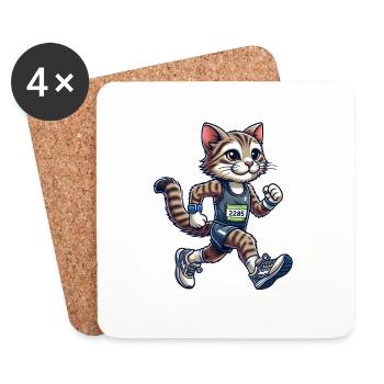Cute Marathon Runner Cat - Coasters (set of 4) - white - Front