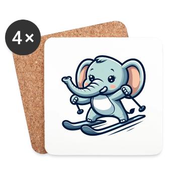 Cute Skier Elephant - Untersetzer (4er-Set) - Weiß - Vorne
