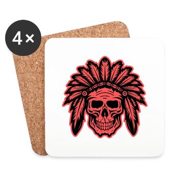 Crâne de chef indien Apache - Dessous de verre (lot de 4) - blanc - Devant