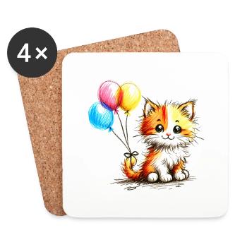 Chaton - Dessous de verre (lot de 4) - blanc - Devant