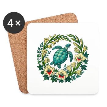 Tortue marine - Dessous de verre (lot de 4) - blanc - Devant