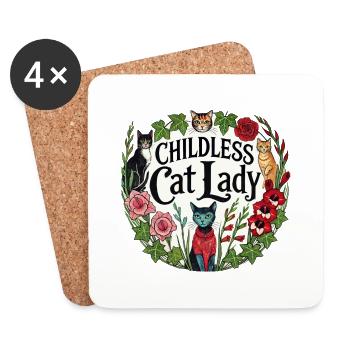 Childless Cat Lady Illustration funny cat lady - Coasters (set of 4) - white - Front