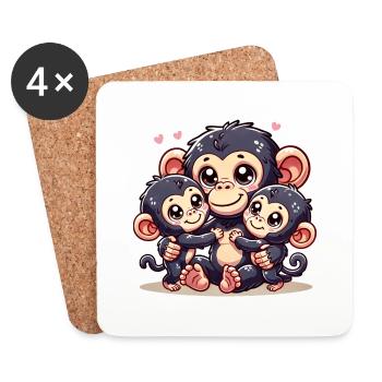 Parent chimpanzé aimant avec deux enfants mignons - Dessous de verre (lot de 4) - blanc - Devant