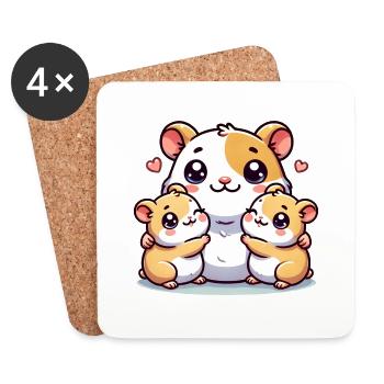 Loving Hamster Parent With Two Cute Kids - Untersetzer (4er-Set) - Weiß - Vorne