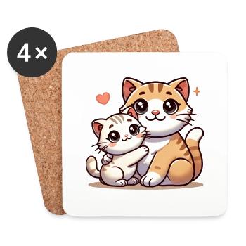 Loving Cat Parent with Child - Untersetzer (4er-Set) - Weiß - Vorne