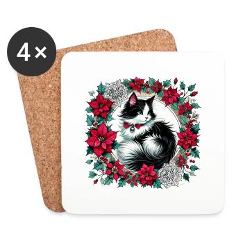 Weihnachten Smoking Katze - Untersetzer (4er-Set) - Weiß - Vorne