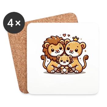 Lion Family Mother And Father With One Child - Coasters (set of 4) - white - Front