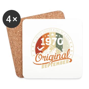 Cadeau D'anniversaire Vintage Né en Septembre 1970 - Dessous de verre (lot de 4) - blanc - Devant