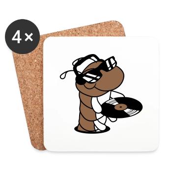 DJ Caterpillar Vinyle Disque Lunettes De Soleil Musique de Fête - Dessous de verre (lot de 4) - blanc - Devant