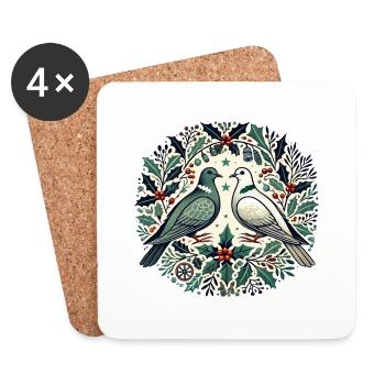 Colombes de Noël - Dessous de verre (lot de 4) - blanc - Devant