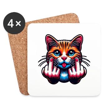 Drôle de chat maléfique - Dessous de verre (lot de 4) - blanc - Devant