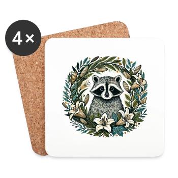 Raton laveur - Dessous de verre (lot de 4) - blanc - Devant