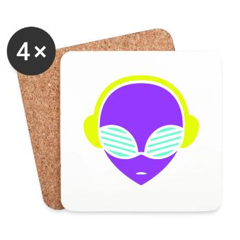 DJ Alien Kopf Musik Außerirdischer Party Gesicht - Untersetzer (4er-Set) - Weiß - Vorne