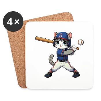 Sportkatze: Baseballspieler - Untersetzer (4er-Set) - Weiß - Vorne