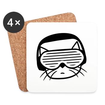 DJ Katze Kopf Gesicht Party Club Musik Haustier - Untersetzer (4er-Set) - Weiß - Vorne
