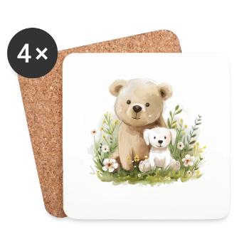 Cute Bear And Dog Friends - Untersetzer (4er-Set) - Weiß - Vorne