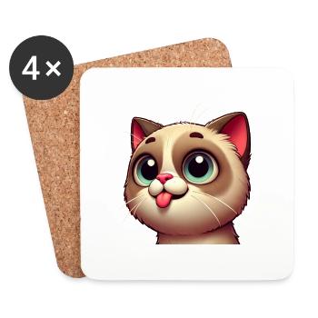 Chat mignon avec de grands yeux - Dessous de verre (lot de 4) - blanc - Devant