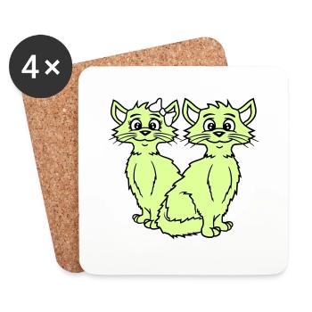 Zwei Katzen Paar 2 Romantisches verliebtes Pärchen - Untersetzer (4er-Set) - Weiß - Vorne