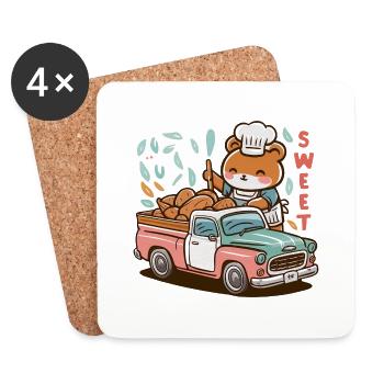 Kawaii Bear Selling Sweet Potato - Coasters (set of 4) - white - Front