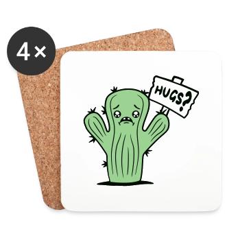 Cactus Face Sad Hugs Shield Hug Comfort - Coasters (set of 4) - white - Front