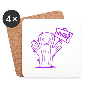 Cactus Face Sad Hugs Shield Hug Comfort - Coasters (set of 4) - white - Front