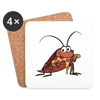 Mignon cafard de dessin animé avec pizza au salami - Dessous de verre (lot de 4) - blanc - Devant