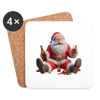 Père Noël ivre 2 - Dessous de verre (lot de 4) - blanc - Devant