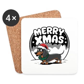Merry Xmas Dog Dachshund Christmas Winter Funny - Coasters (set of 4) - white - Front