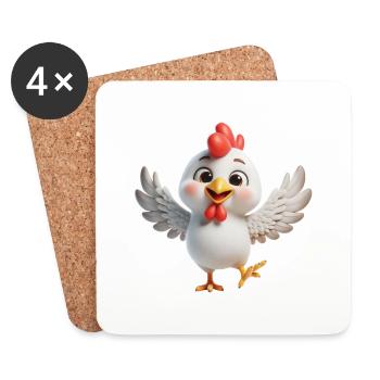 Poulet 3 - Dessous de verre (lot de 4) - blanc - Devant