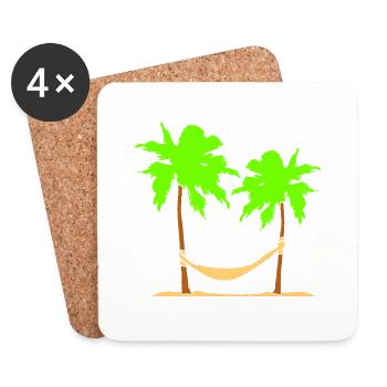 Hammock Under 2 Palm Trees Recreation Beach Sleeping - Coasters (set of 4) - white - Front