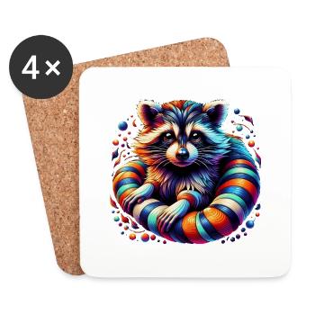 raton laveur coloré dans un style artistique - Dessous de verre (lot de 4) - blanc - Devant