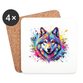 Wolf Kunst Bunt - Tier Motiv Kunstwerk Wolf - Untersetzer (4er-Set) - Weiß - Vorne