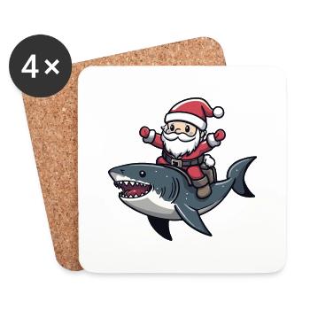Shark Santa Claus Cartoon - Coasters (set of 4) - white - Front