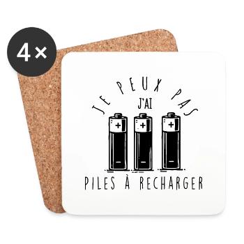 Je peux pas, j'ai piles à recharger. - Dessous de verre (lot de 4) - blanc - Devant