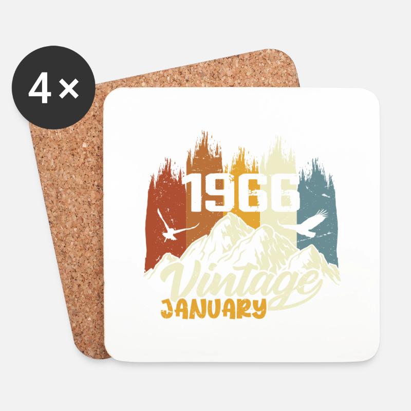 Geburtstag Januar 1966 - Geschenk Januar 1966 - Untersetzer (4er-Set) - Weiß