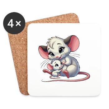 Mouse mother with child - Coasters (set of 4) - white - Front