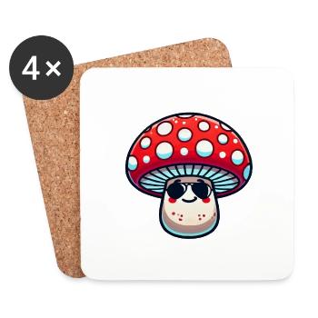 lunettes de soleil de dessin animé de champignon - Dessous de verre (lot de 4) - blanc - Devant