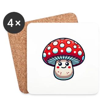 dessin animé de champignons - Dessous de verre (lot de 4) - blanc - Devant