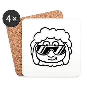 Sheep Sunglasses Party Cool DJ Head Face Cute - Coasters (set of 4) - white - Front
