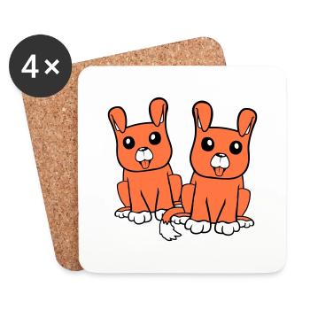 2 chiens équipe assis deux amis équipage heureux - Dessous de verre (lot de 4) - blanc - Devant
