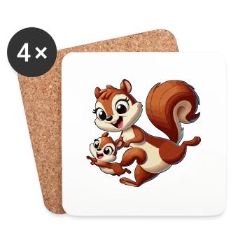 Squirrel mother and child frolicking - Coasters (set of 4) - white - Front