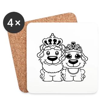 Deux Chiens Couronne Roi Reine Souverain Majesté - Dessous de verre (lot de 4) - blanc - Devant