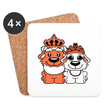Deux Chiens Couronne Roi Reine Souverain Majesté - Dessous de verre (lot de 4) - blanc - Devant