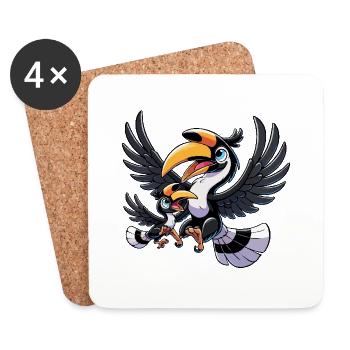 Hornbill mother and child - Coasters (set of 4) - white - Front