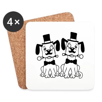 2 Hunde Herr Sir Zylinder Hut Monokel Brille Reich - Untersetzer (4er-Set) - Weiß - Vorne
